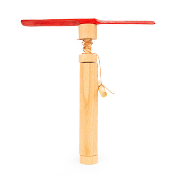 Kikkerland Huckleberry Pull Helicopter - Beechwood Flying Toy with Launcher for Outdoor Play