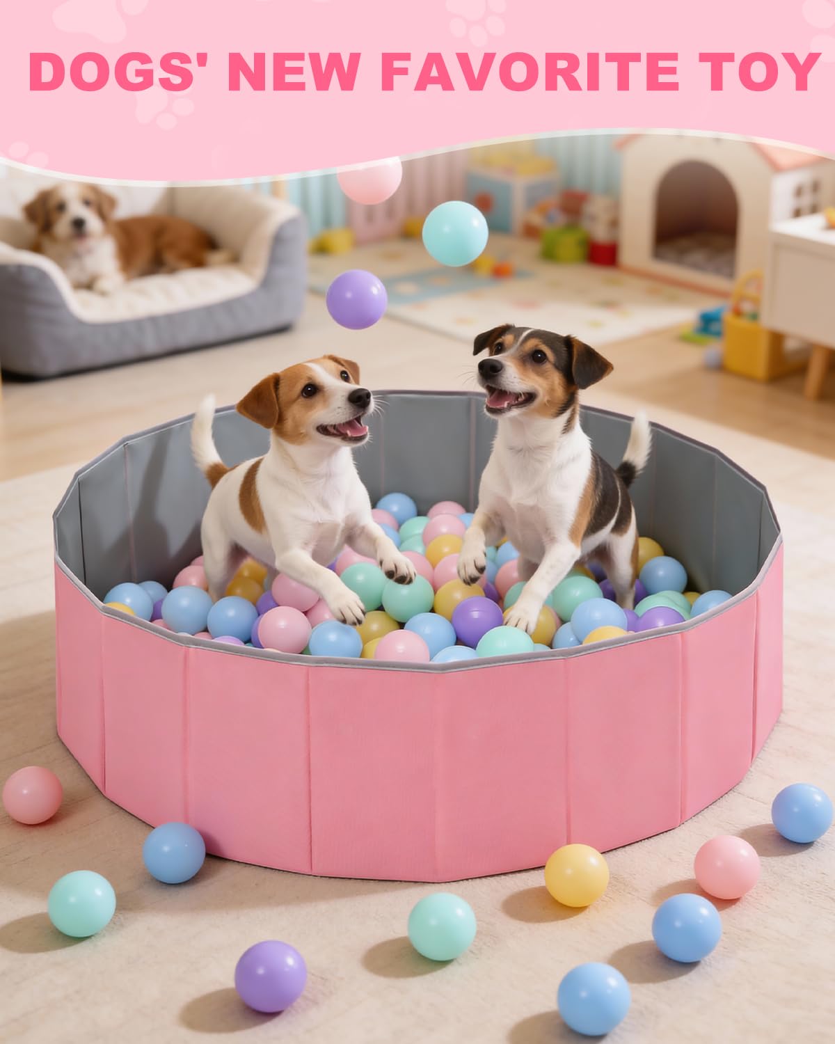 Dog Ball Pit, 40"×13.6" Foldable Balls Pit for Dogs, Pink, No Ball Included