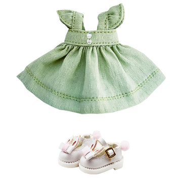 niannyyhouse OB11 1/12 BJD Doll Clothes Dress Bunny Shoes 4.3in Action Figures Doll Dressup (Green)