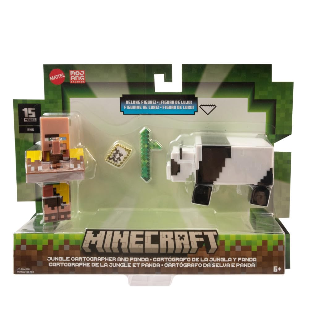 Minecraft Vanilla Action Figure Cartographer Jungle and Panda 3.25" Pack for Kids Ages 6 and Up