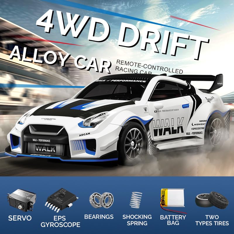 HOENTECH 1:43 Scale Mini Drift Car - 2.4GHz Full Proportional 4WD Alloy RC Drift Racsing Car with Gyro, Silent Bearings, Adjustable Speed & Dynamic