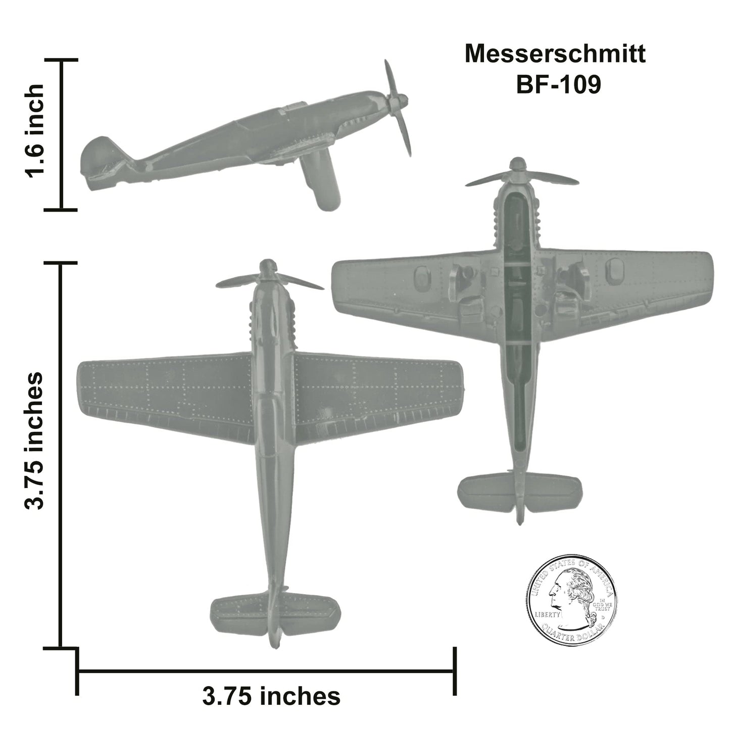 TimMee WW2 Fighter Ace Planes - Gray 9pc Plastic Army Men Airplanes USA Made