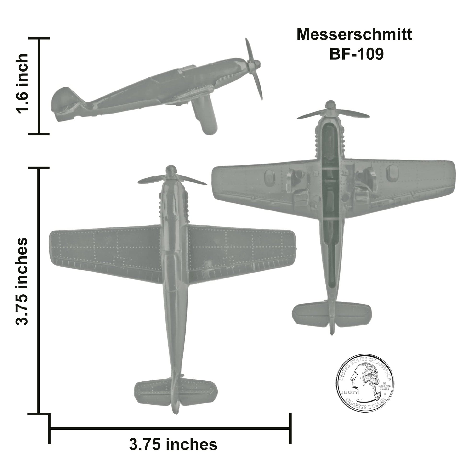 TimMee WW2 Fighter Ace Planes - Gray 9pc Plastic Army Men Airplanes USA Made