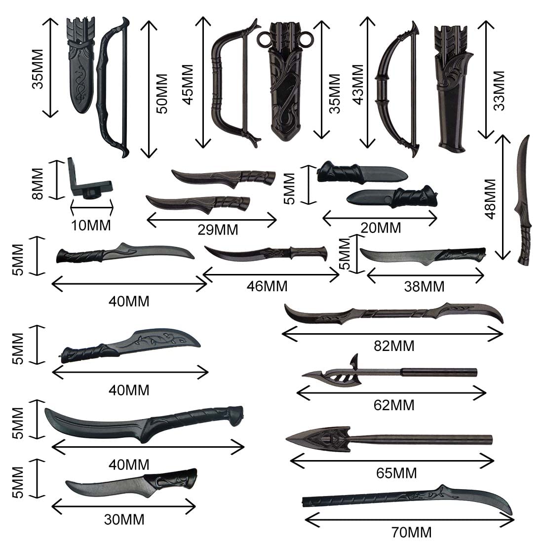 TopBrixx Custom Minifigures Weapon Set, 25 Pcs Custom Weapon Set for Elf, Figure Weapon Compatible with Lego