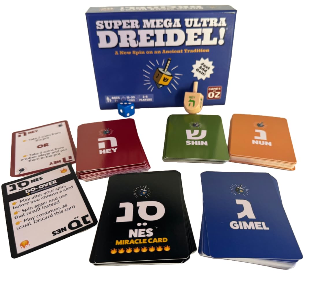 Super Mega Ultra Dreidel - Card Game Adds a New Spin on an Ancient Tradition - Family Holiday Fun for 2-6 Players Age 7+