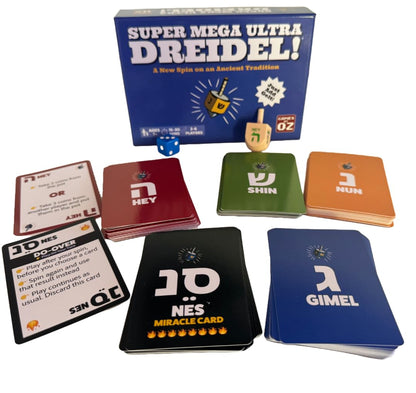Super Mega Ultra Dreidel - Card Game Adds a New Spin on an Ancient Tradition - Family Holiday Fun for 2-6 Players Age 7+
