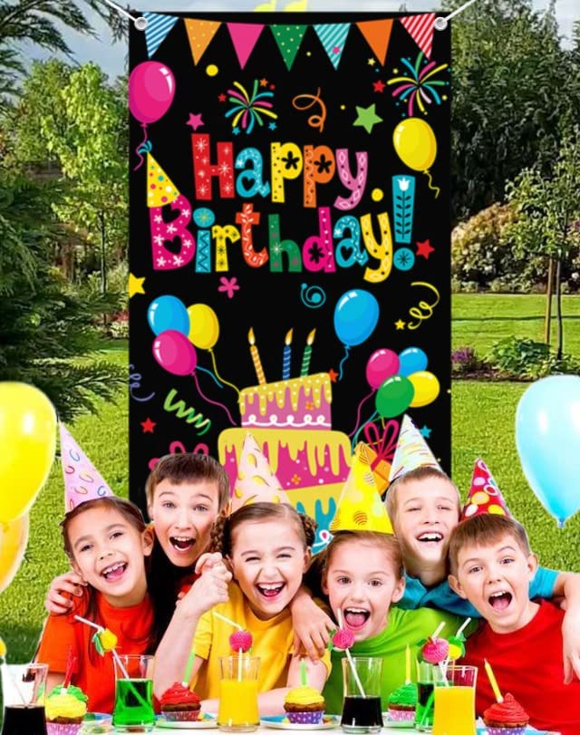 GYA Colorful Kids Birthday Party Door Banner Children Newborn Baby Shower Happy Birthday Background Balloons Candy Bar Gifts Backdrops Kids