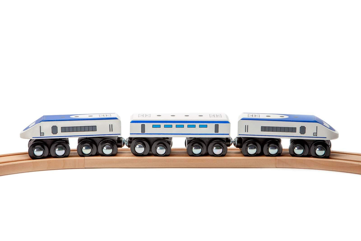 maxim enterprise, inc. Express Train Set, Bullet Train for Wooden Train Track, Train Set of 2 Engines & 1 Passenger Car, Compatible with Thomas
