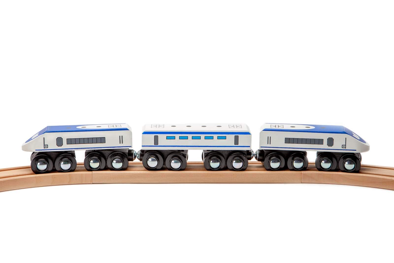 maxim enterprise, inc. Express Train Set, Bullet Train for Wooden Train Track, Train Set of 2 Engines & 1 Passenger Car, Compatible with Thomas