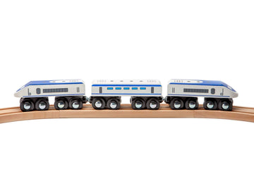 maxim enterprise, inc. Express Train Set, Bullet Train for Wooden Train Track, Train Set of 2 Engines & 1 Passenger Car, Compatible with Thomas