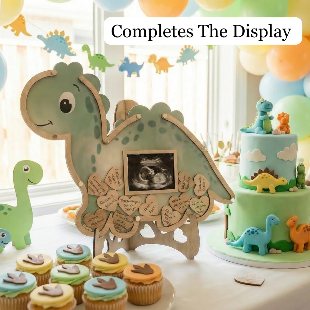 Dinosaur Guest Book Alternative Keepsake Frame - Baby Shower - Birthdays - Gender Reveal - Decorations - Premium Wooden Shadow Box Nursery Decorations