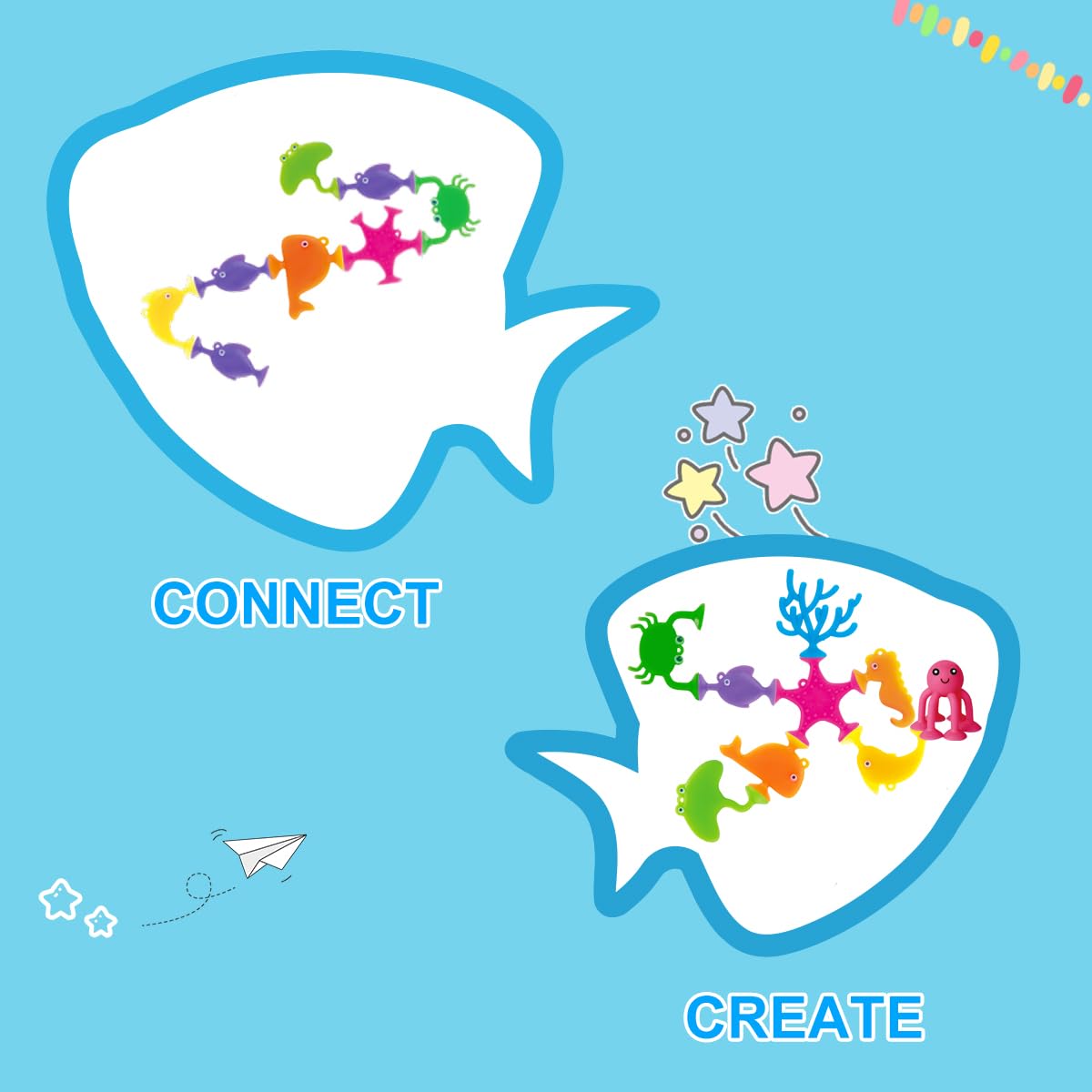 Suction Bath Toys for Kids, 9 PCS Silicone Ocean Animal Suction Cup Toys, Mold Free No Hole Bathtub Toy, Sensory Window Building Toy Gifts for Toddler