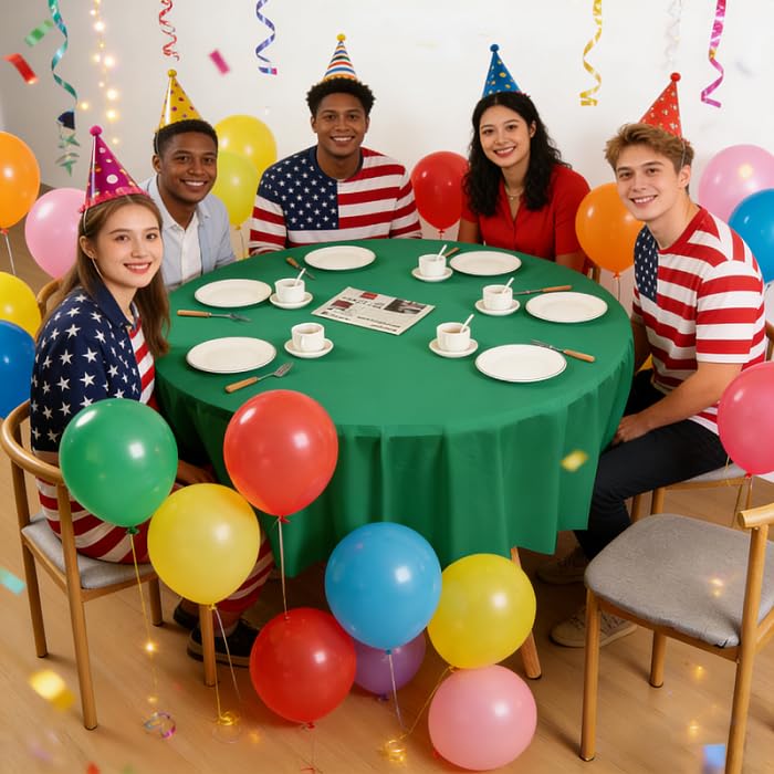 MEILINJIAN 12Pcs Red Green Yellow Black Tablecloth Plastic,Disposable Black History Month Table Cloth Round Table Cover for Party Decoration 84Inch