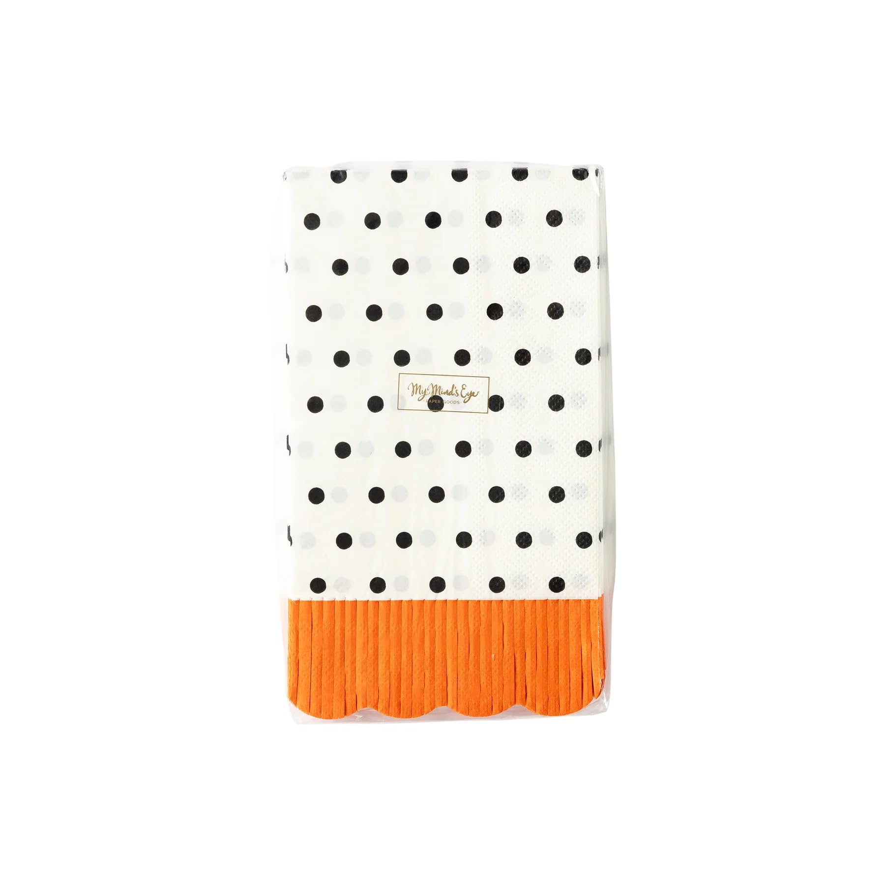 Black Polka Dot Napkins with Orange Fringe - 24 Paper Napkins, 4.25" x 7.75", Scalloped Edges, Ideal for Halloween Party & Kids Birthday Celebration