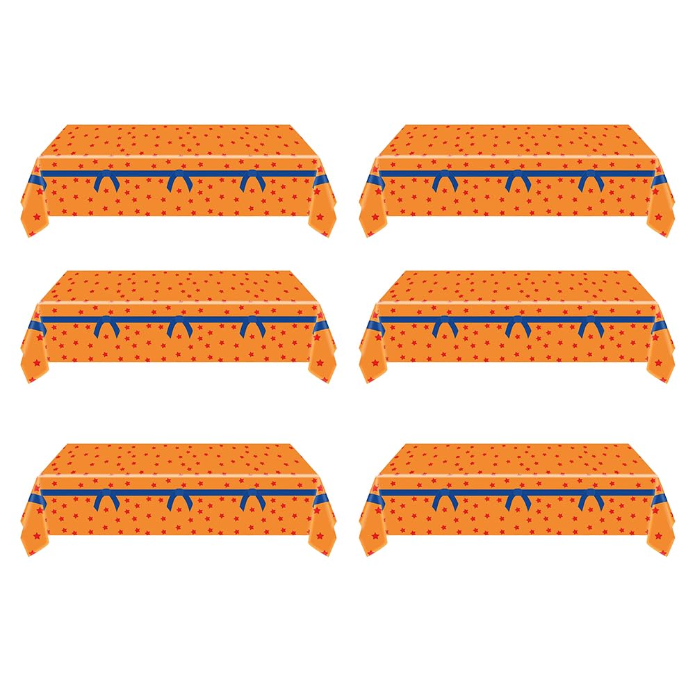 BEHKNQTW 6 Pcs Anime Theme Tablecloth 108 x 54 Inches Orange and Red Stars Party Tablecloth Disposable Table Covers for Cosplay Birthdays, Vedio Game