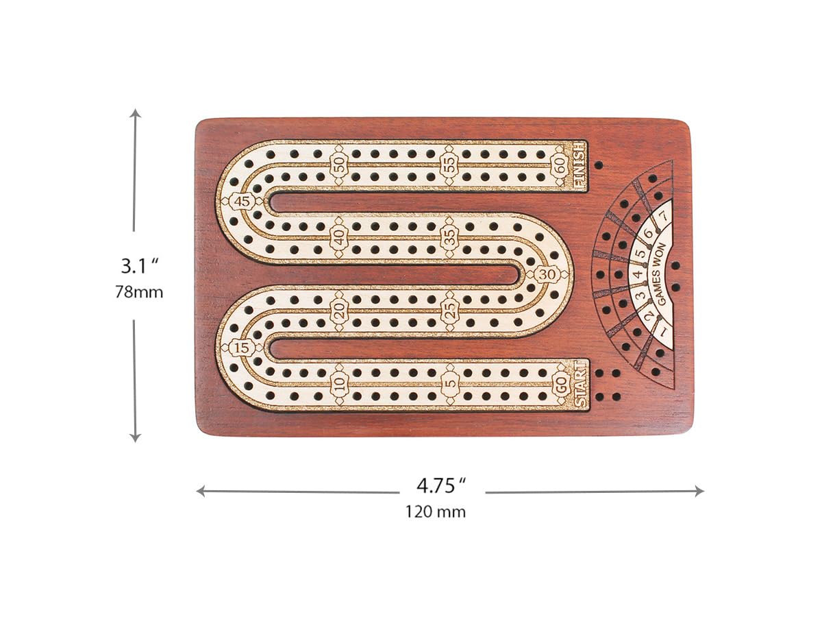 House of Cribbage - 2 Track - Wooden Travel - Pocket Size Cribbage Board - Size: 4.75 Inch - Storage Space for Cribbage Pegs - Score Marking Fields