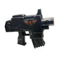 Sci-Fi Inspired Foam Blaster Prop, 11.75” Futuristic Display & Costume Accessory with Copper Emblem, Black/Dark Blue Finish