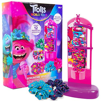Trolls World Tour Scrunchie Maker by Horizon Group USA. Create 12 Personalized Trolls Hair Scrunchies. Mix & Match Fun Fabrics. Glue in Fun Sequins
