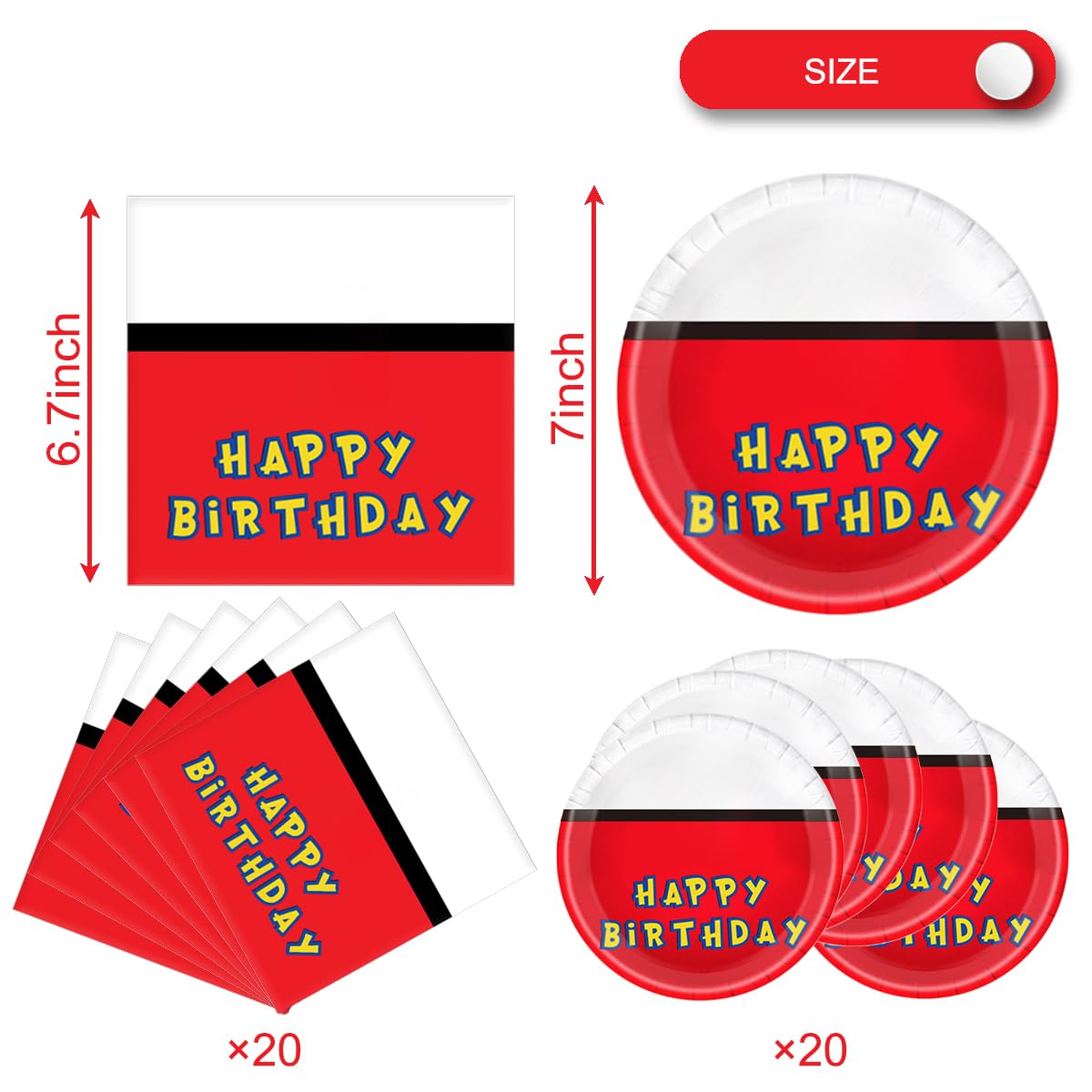 40Pcs Party Tableware Set - 20 Plates and 20 Napkins for Birthday Theme Party Design