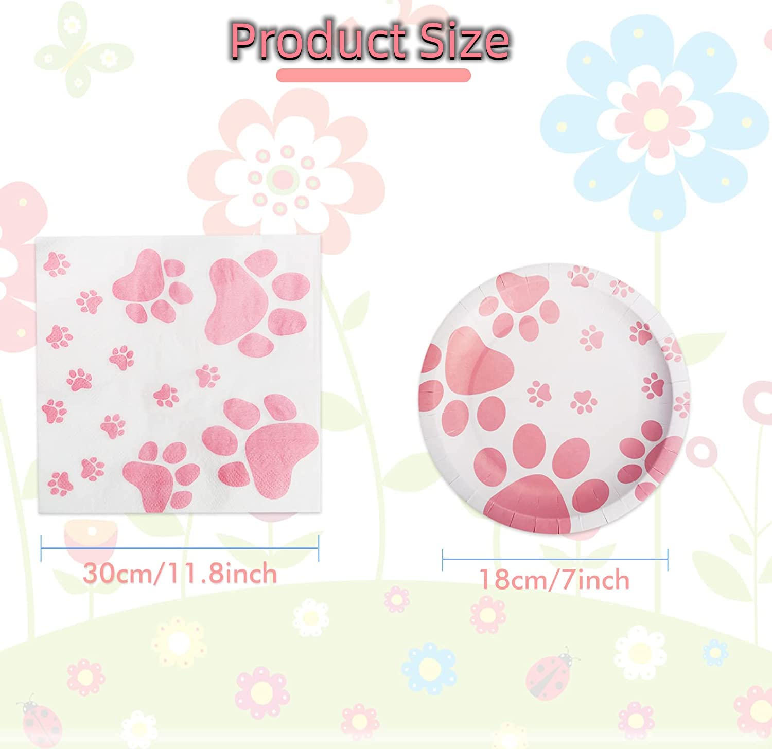 KHAIVI Dog Birthday Party Supplies,Paw Print Party Supplies,Paper Plates Napkins,Puppy Birthday Decorations for Kid