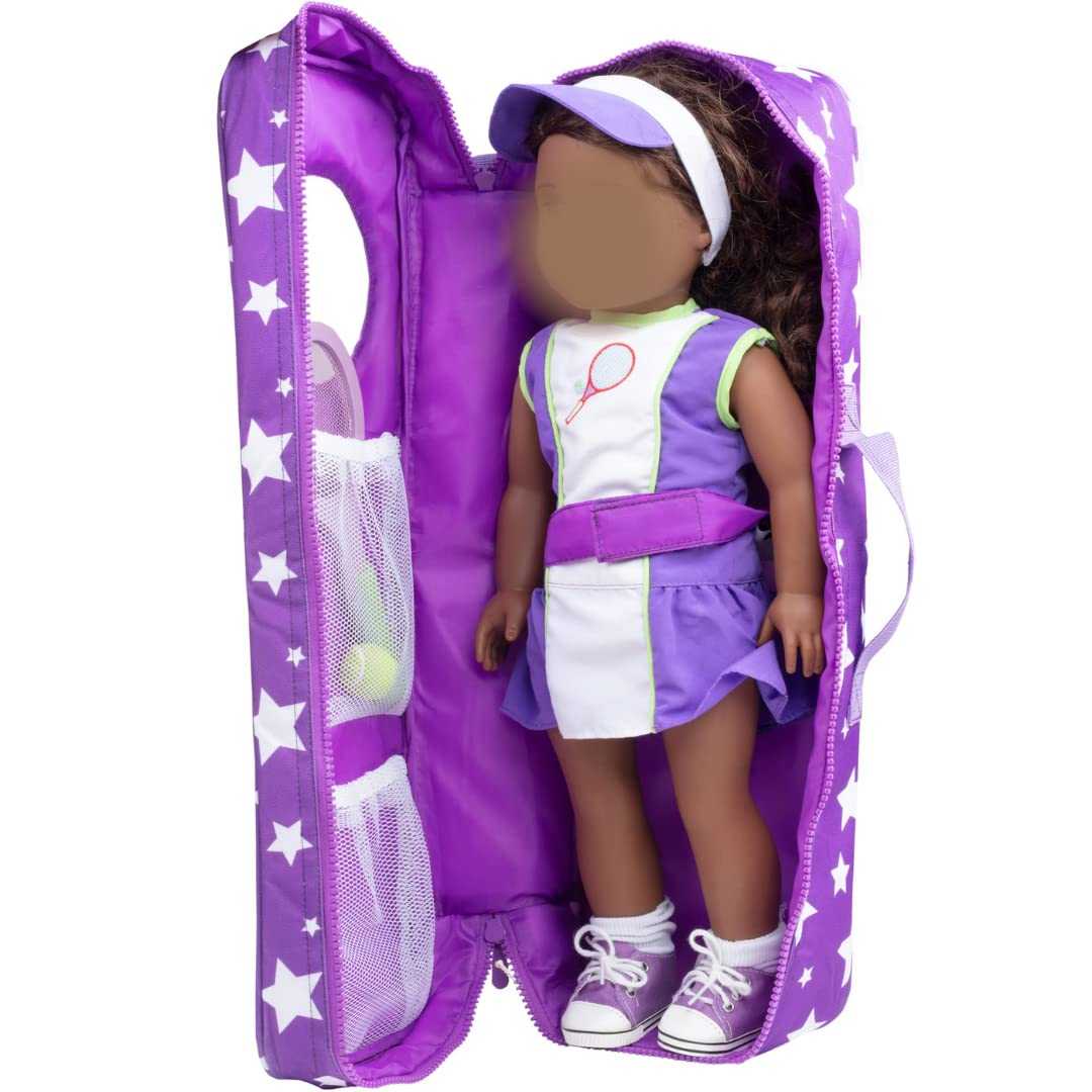 Dress Along Dolly 18" Doll Storage Carrying Case - (Purple Star) Compatible with American Girl- Durable Organizer Storage Traveling Accessories Case w