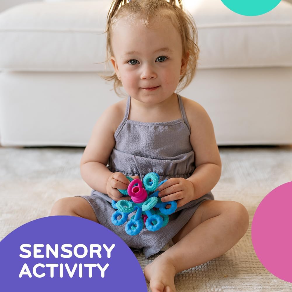 Mobi Games Okee Baby Sensory Ball, Twist, Pull, Push & Chew Baby Sensory Toys for Babies 0+ Months, Food-Grade Silicone, Bright Colorful Textures