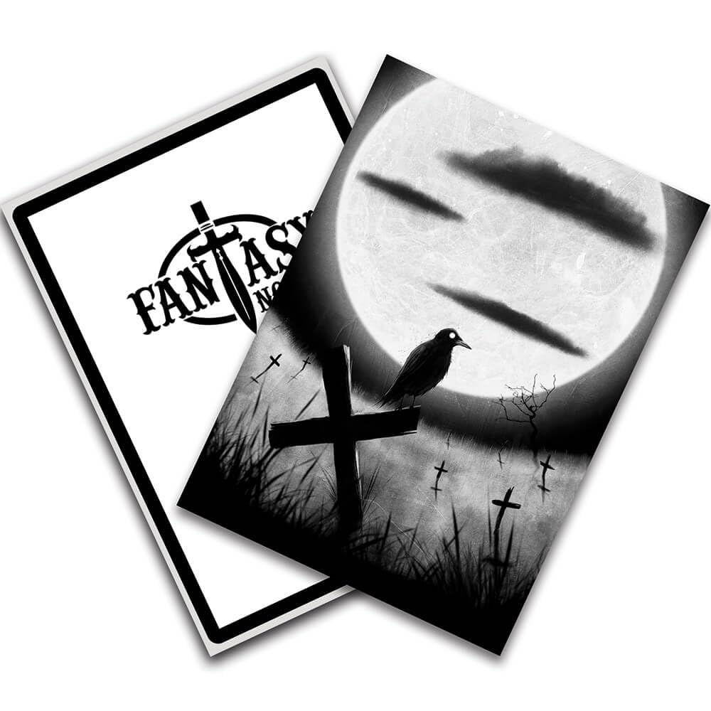 Fantasy North - Crow on the Gravestone - Inked Moonlight Horror Series - 100 Textured Matte TCG Card Sleeves - Fits Magic MTG Commander Pokemon and