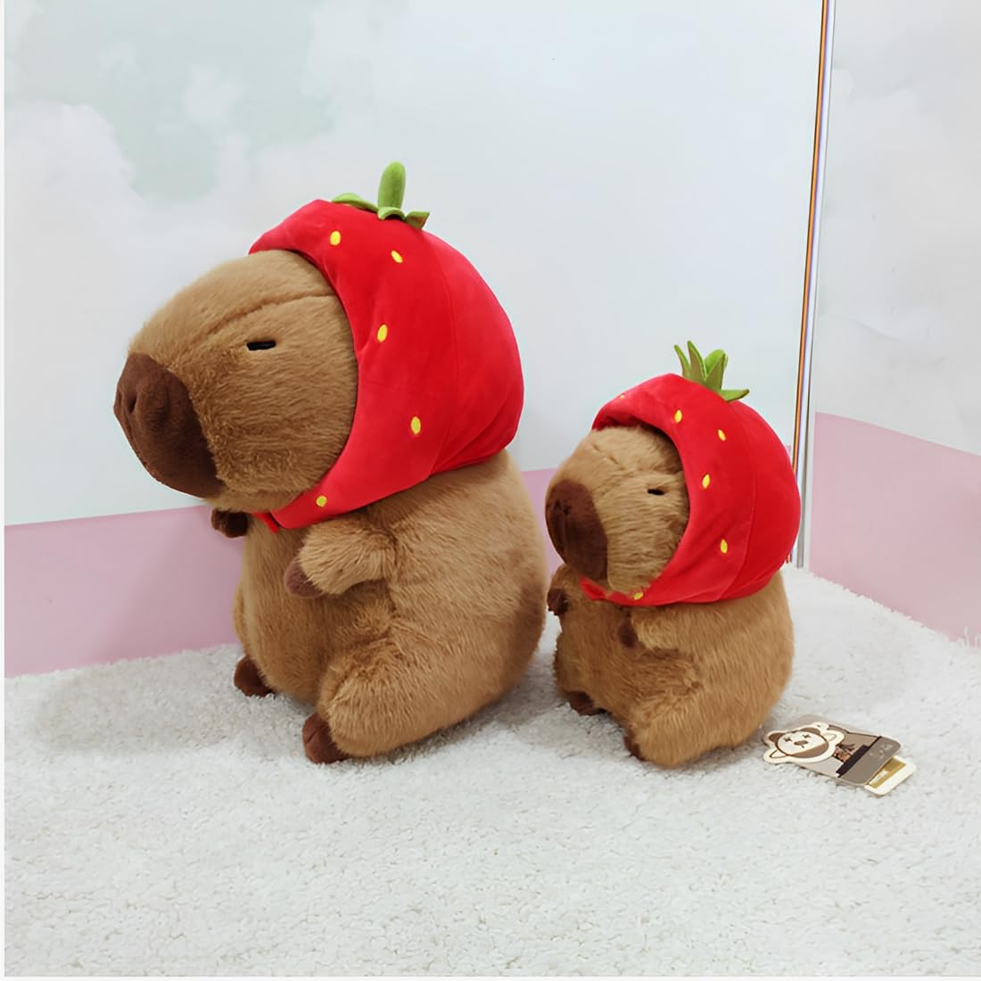 JPORSHU Capybara Plush Toy? 14inch Capybara Plush with Strawberry Hat? Kawaii Capybara Stuffed Animal and Home Decor Gifts