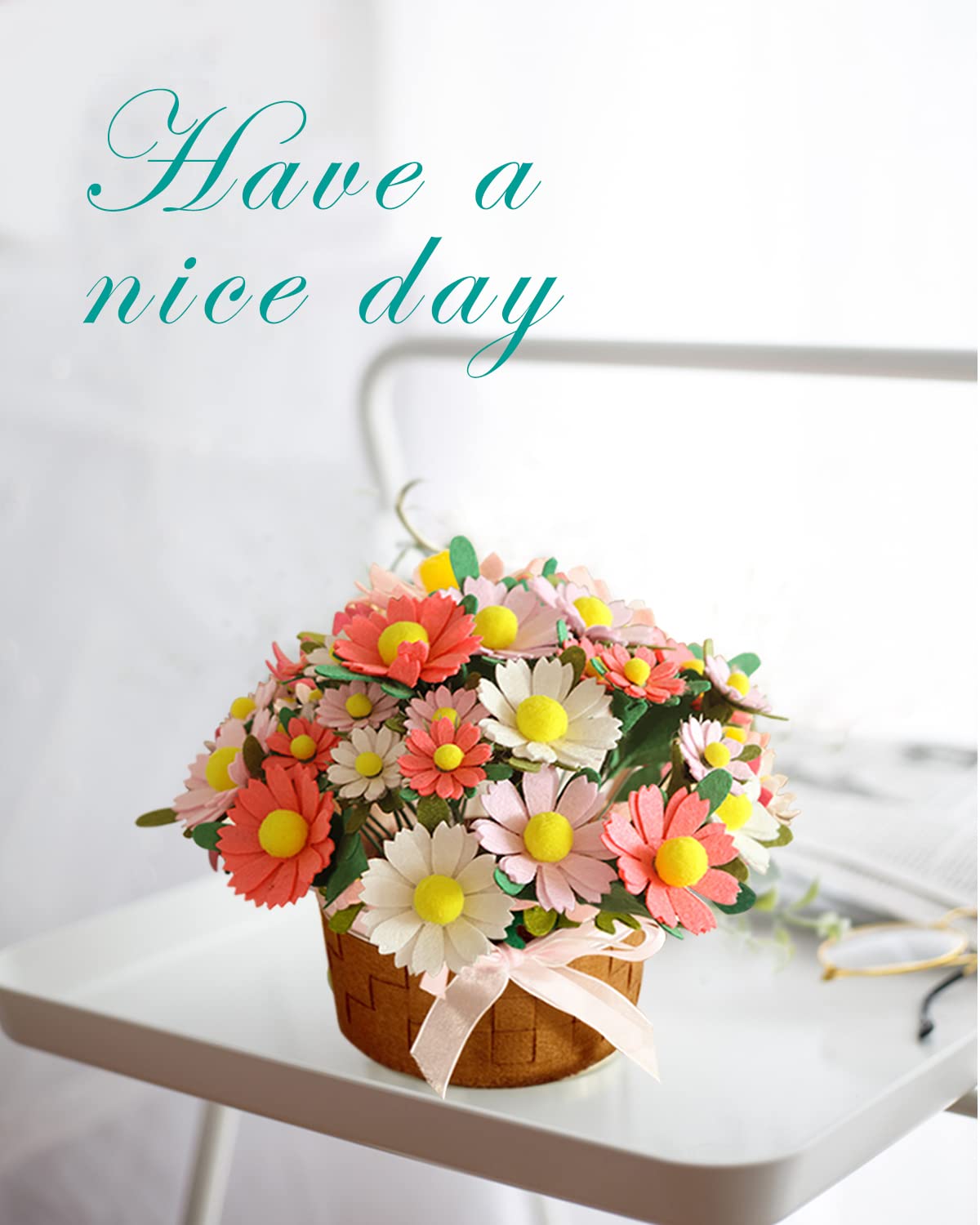 DIY Felt Flower Art Craft Kit, DIY Felt Daisy Bouquet Kit,Floral Gifts,Beginner Craft Kit,Arrange Pre-Cut Felt Flowers and Foliage