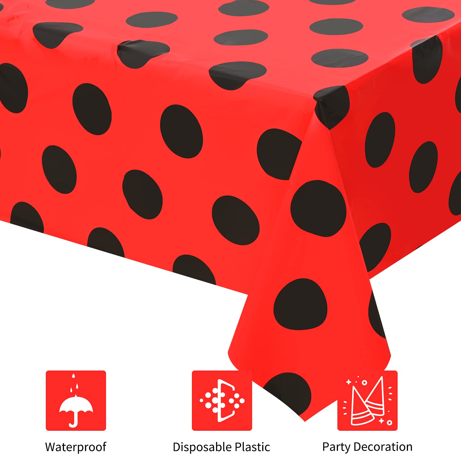 Lecpeting 2 Pcs Ladybug Tablecloth Red Black Polka Dots Plastic Table Covers 87 x 51 Inches Ladybug Themed Party Decorations for Birthday Party