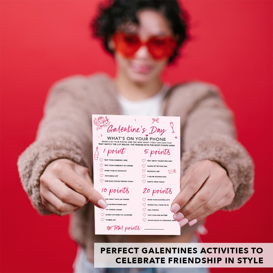 Andaz Press 4"x6" Galentines Day Games For Women, Bows & Cupid Galentine's What's On Your Phone, Fun Galentines Activities, Brunch Drinking Games