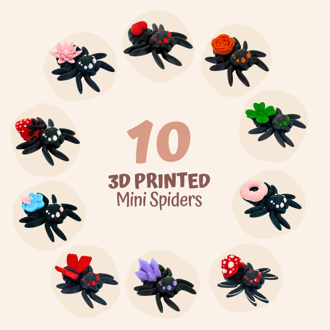 EnderToys 10-Piece Mini Spiders - 3D Printed Spider Fidgets