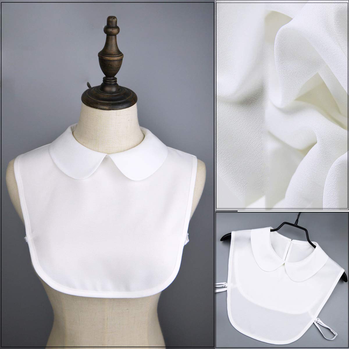 Shinywear Ruffles Turtle Neck False Shirt Collar Lace Crystal Pearls Decorative Dicky Choker Detachable Doll Lapel Blouse (Peter Pan collar White)
