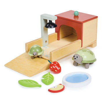 Tender Leaf Toys - Tortoise Pet Set - 10 Piece Wooden Animal Play Set with Mummy and Baby Tortoise, House, and Food - Great Add-on Pet Play Set