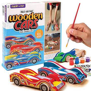 Made By Me Build & Paint Your Own Wooden Toys, DIY Wood Craft Kit, Easy to Assemble, 3 Cars