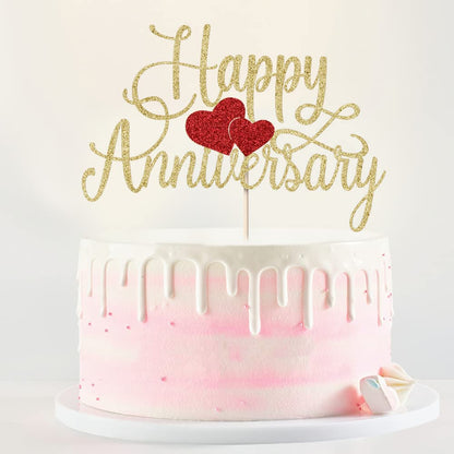 Kaoenla Gold Glitter Happy Anniversary Cake Topper