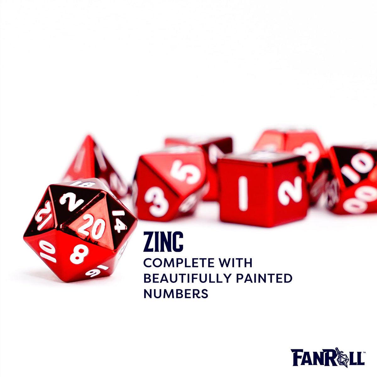 FanRoll 16mm Metal Polyhedral DND Dice Set: Red, Role Playing Game Dice for Dungeons and Dragons