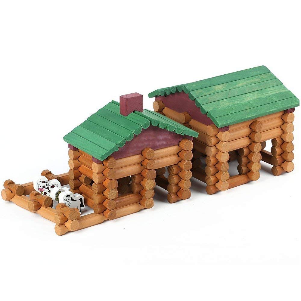 Joqutoys 170 PCS Classic Building Log Toys, Wood Logs Set Set for Boy, Creative Construction Educational Gift for Kids Ages 3+