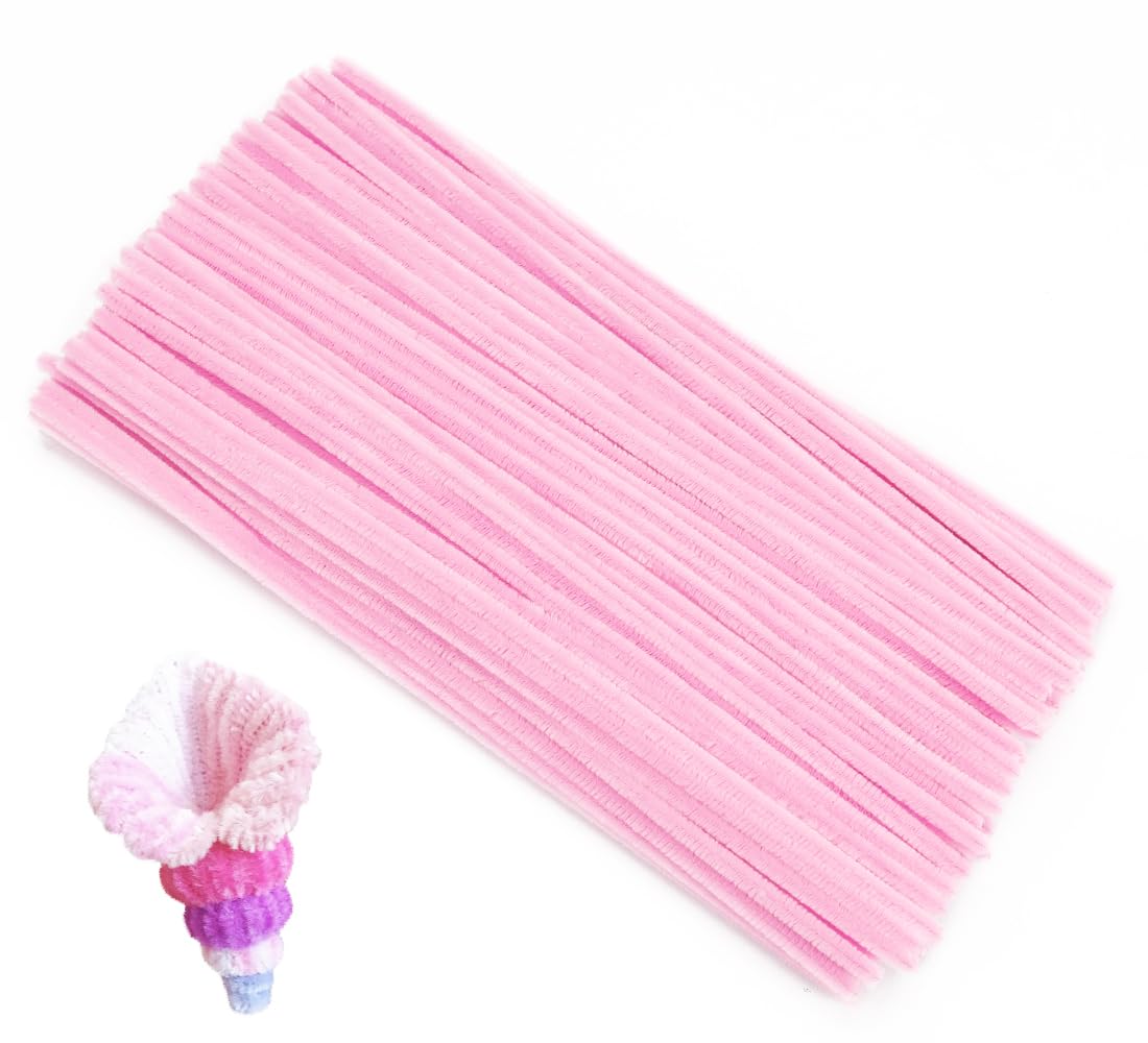 Bundooraking Pink Pipe Cleaners for Crafts - 12in Chenille Stems, Art and Craft Supplies for DIY Projects, Decorations, and Creative Crafting