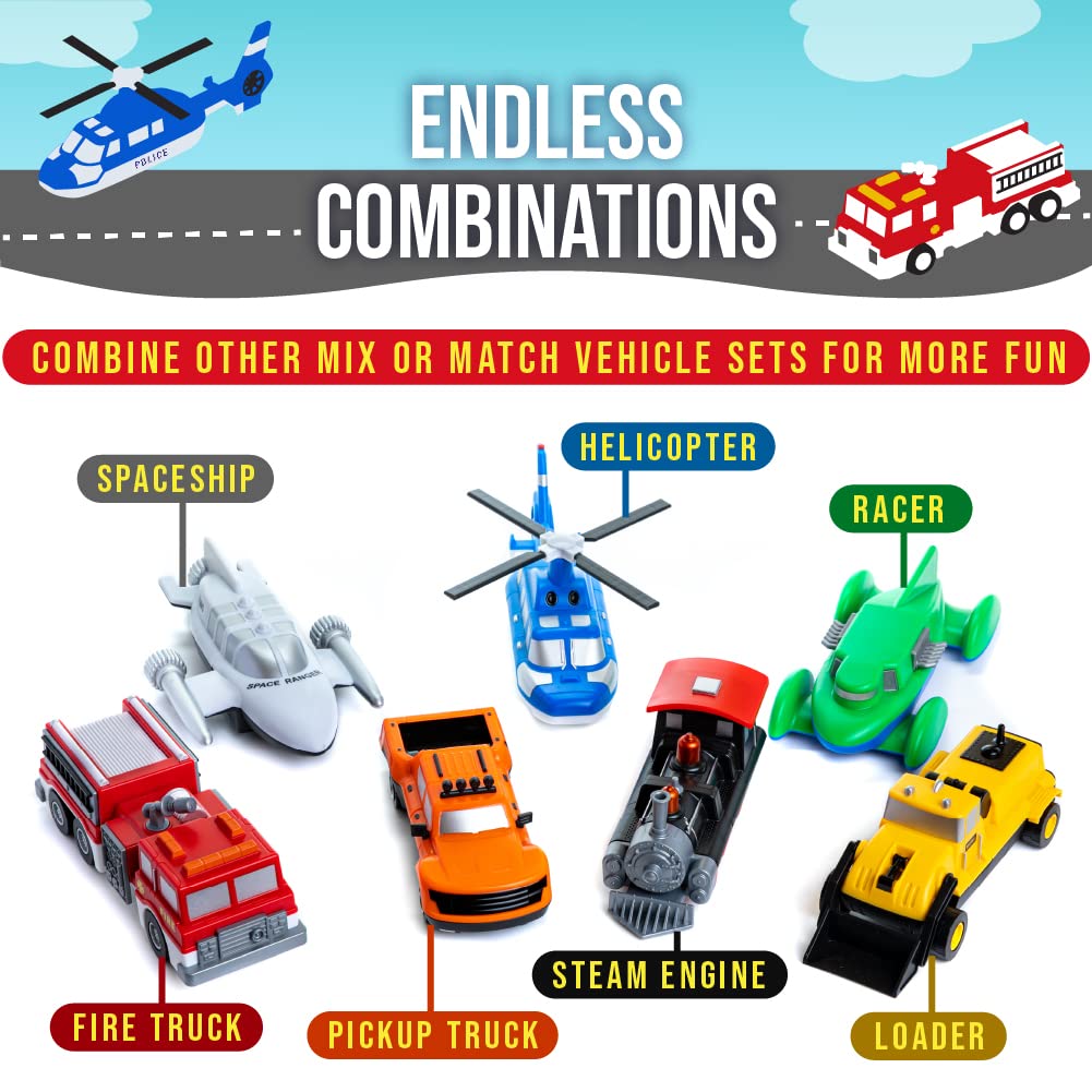 POPULAR PLAYTHINGS Magnetic Vehicles for Toddlers 1-3, Mix or Match Car Toys, 21 Piece Gift for Kids - Vehicles Orange