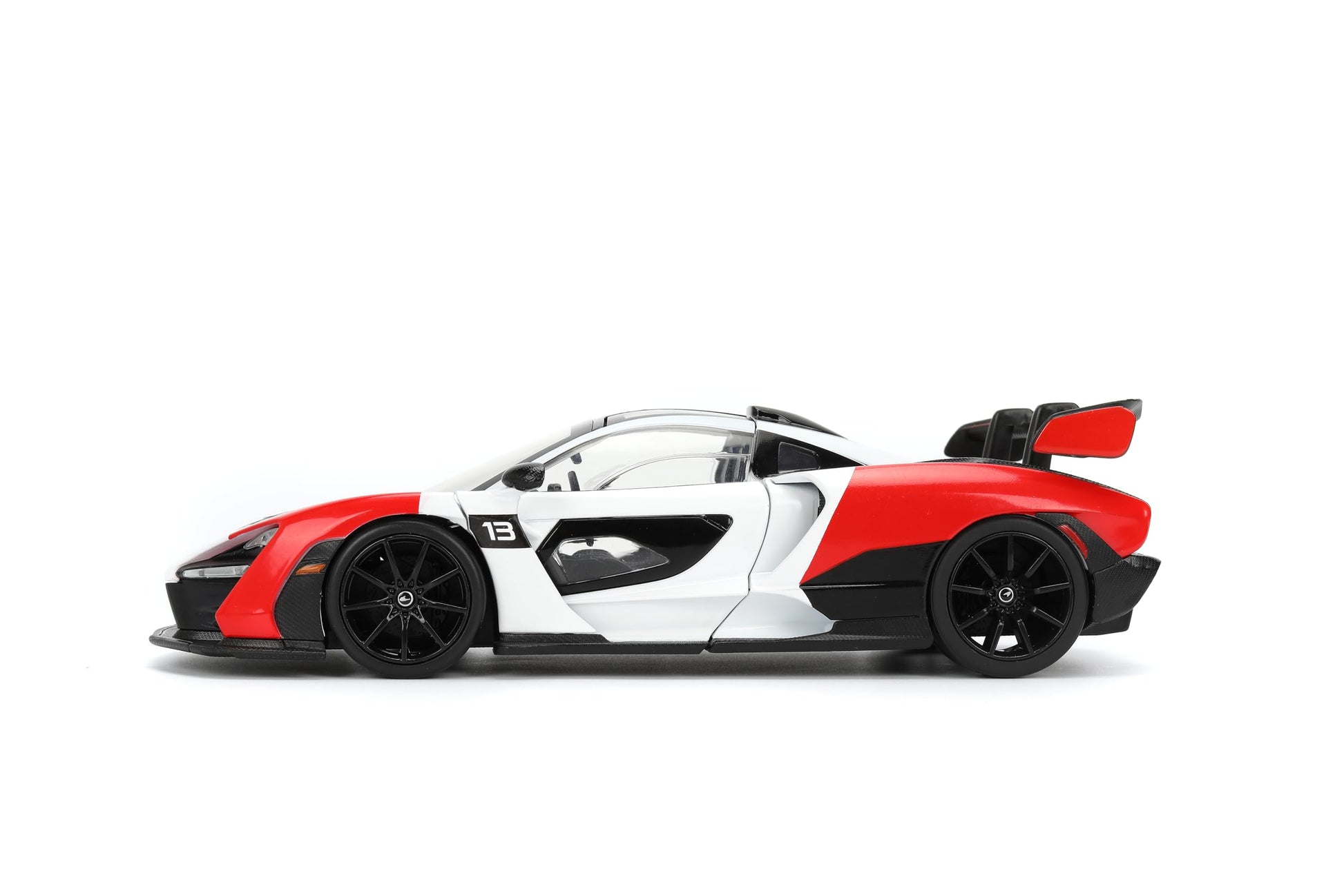 Jada Toys Hyper-Spec 1:24 McLaren Senna Die-cast Car - Opening Doors, Hood, Trunk, Rubber Tires(White/Red/Black)