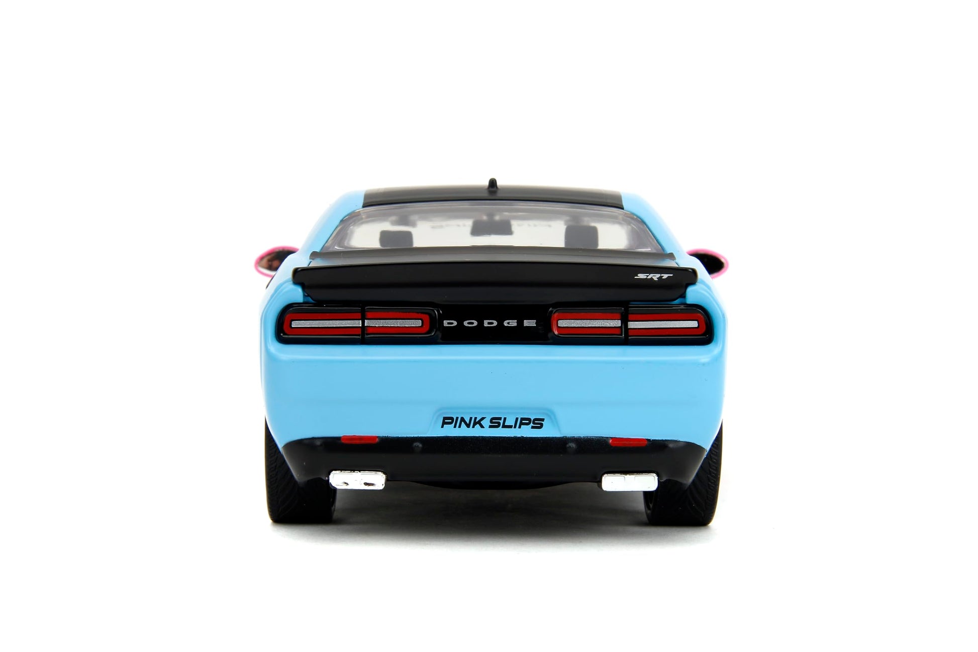 Jada Pink Slips 1:24 W5 2015 Dodge Challenger SRT Hellcat Die-Cast Car w/Base, Toys for Kids and Adults(Pink/Blue Gradient)