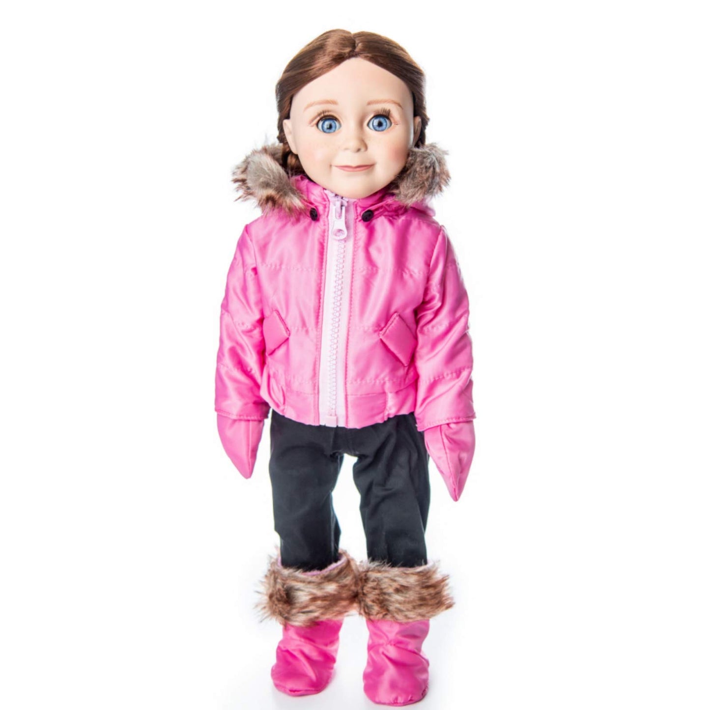 The Queen's Treasures 18 Inch Doll Clothes, Complete Ski Wear Outfit, 6 Piece Zippered Pink Jacket, Pants, Gloves, and Boots Too, Compatible for Use