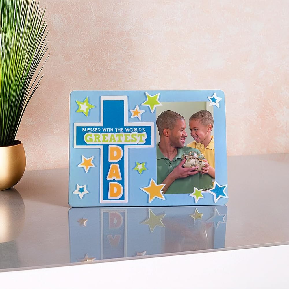 Fun Express Religious Father‘s Day Picture Frame Magnet Craft Kit - Makes 12 - DIY Craft Gifts for Kids, Sunday School Activities