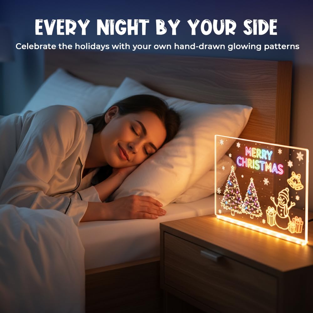 LED Drawing Board, Light-Up Acrylic Dry Erase Glow Board with Stand, 7 Markers & Cleaning Cloth, Reusable Creative Writing & Drawing Board (7.87×7.87