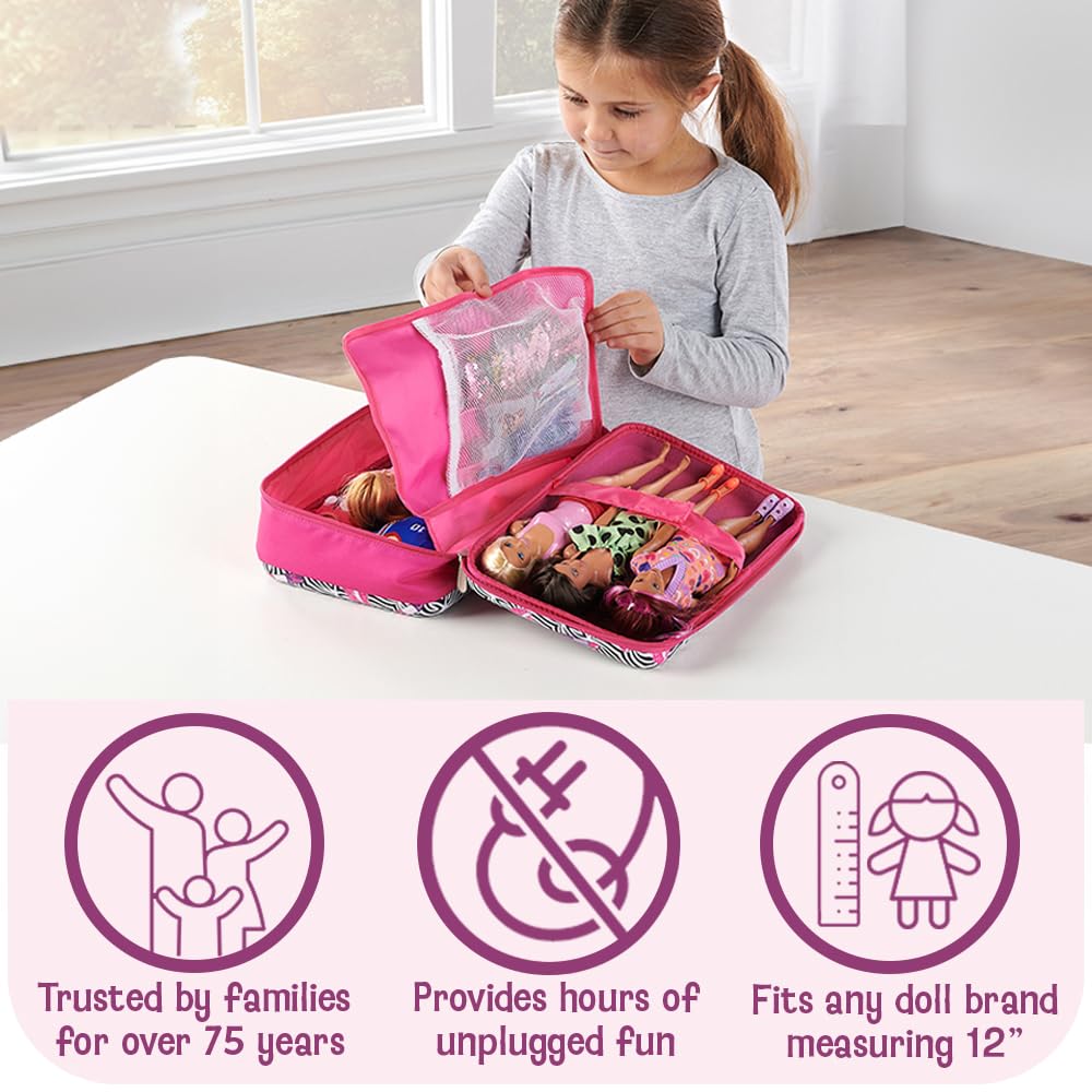 Badger Basket Stylish Travel Case for 12 Inch Fashion Dolls - Storage Solution with Pockets for Doll Accessories - Best for On-The-Go Travel