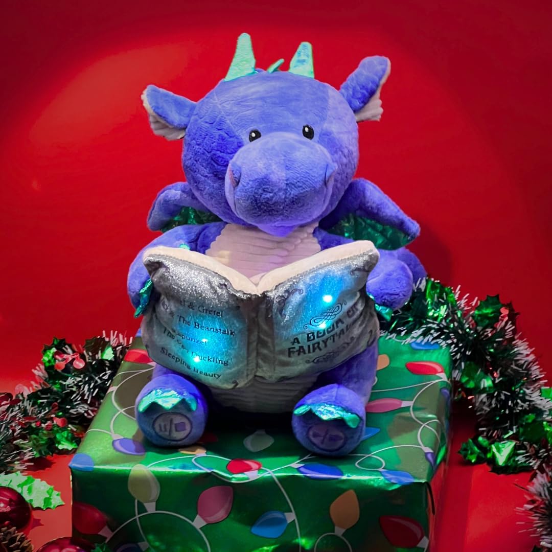 Cuddle Barn | Dalton The Storytelling Dragon with Light Up Book - Animated Stuffed Animal Plush Toy | Mouth Moves, Head Sways | Recites 5 Fairy-Tales