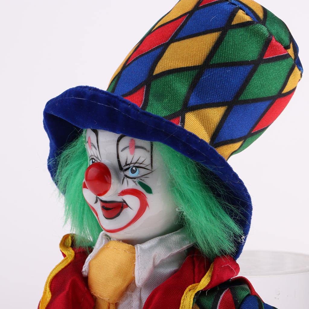 Baosity 18cm Hand Painted Porcelain Clown Doll Figure Doll Halloween Decor Ornaments
