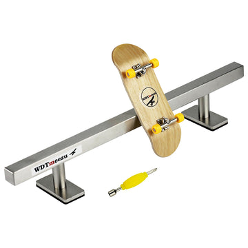 WDTMEEZU 32mm Wood Bearing Wheel Fingerboard and 10" Long Metal Flat Fingerboard Rail Combination Package