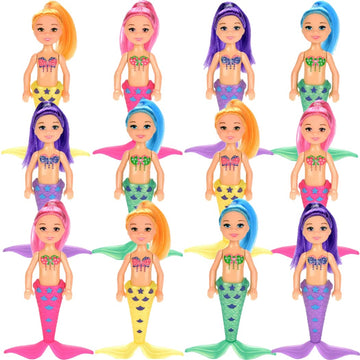 Liberty Imports 12 Pack Mermaid Dolls Pretend Playset - 6" Mini Figures Toy Bundle Set with Removable Accessories - Ideal for Kids, Girls, Party